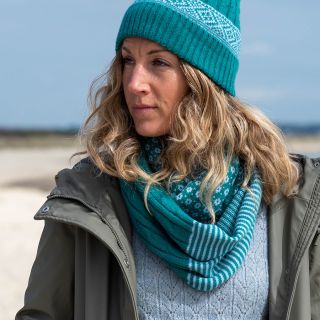 Teal Stripe, Scandi & Cable Knit Snood by Peace of Mind